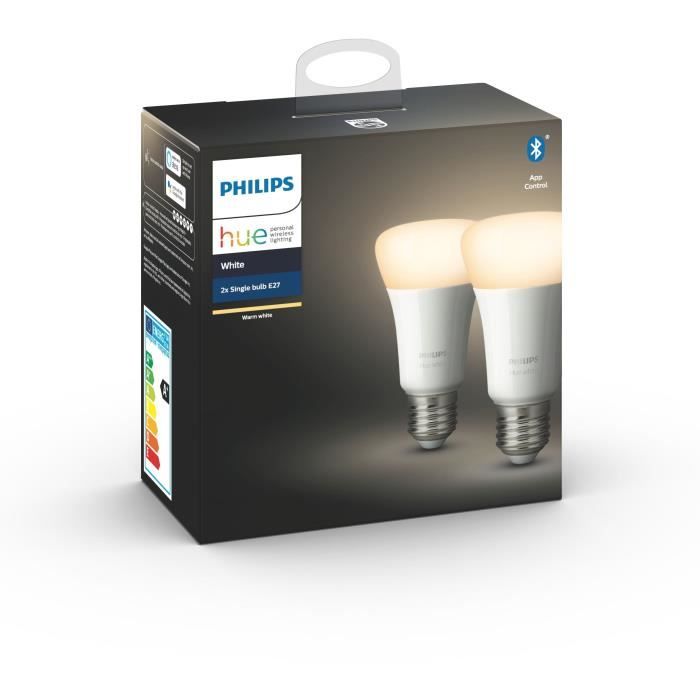 PHILIPS HUE Pack de 2 ampoules White - 9,5 W - E27 - Bluetooth