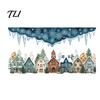 Indoor Festive Atmosphere Decor Christmas Winter Village Static Window Clings, Snowflake Snow House Removable Holiday Stickers, Decals for Xmas