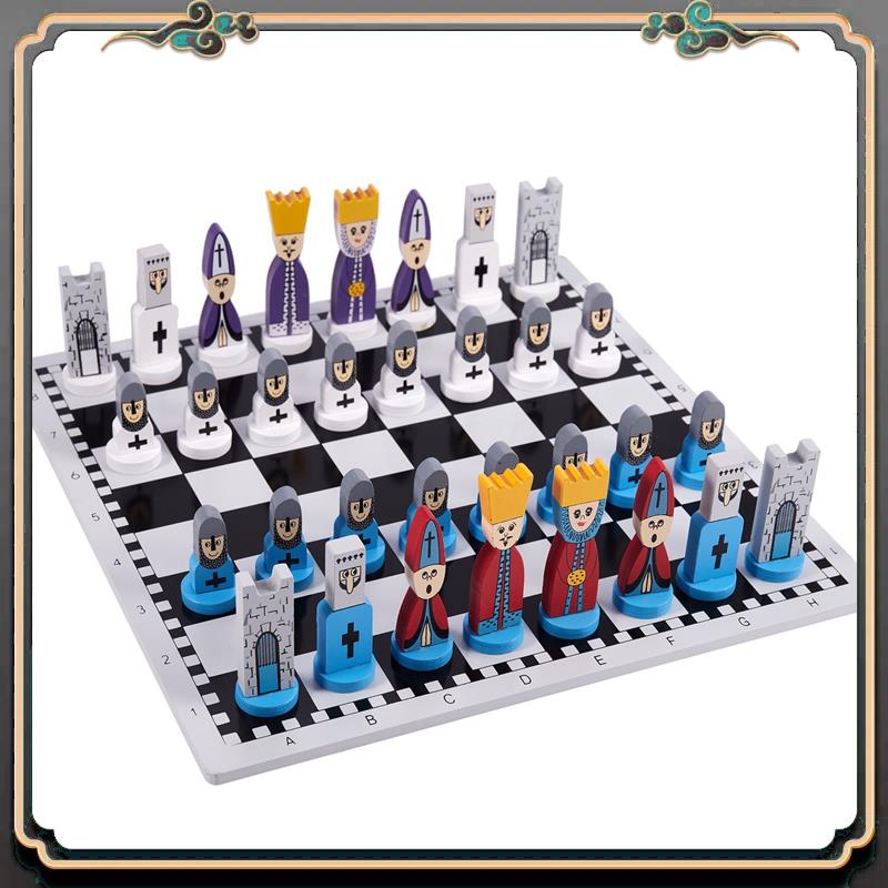 Premium 2X Wooden Chess Children'S Gifts Cartoon Modeling Chess Toys