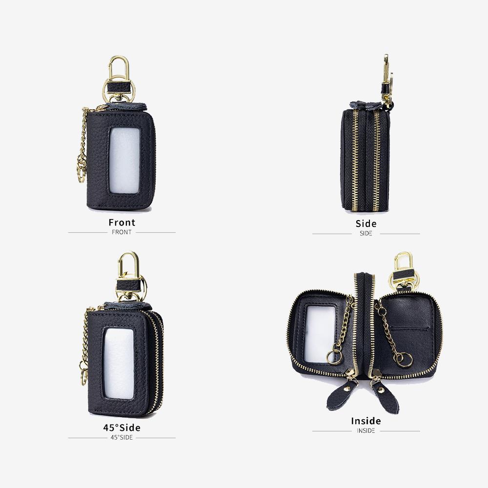 Genuine Leather High-value Double Zipper Key Bag Large Capacity New Waist Hanging Storage Bag Unisex Portable Key Bag