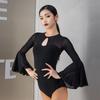 Women's Bell Sleeve Bodysuit: Long-Sleeved, Built-in Bra, Sexy Hollow-Out, Breathable, Slimming, Modern Dancewear.