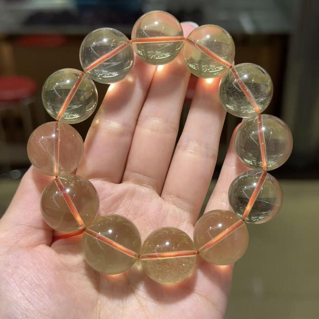 Lemon Citrine Large Bead Bracelet - Natural, Transparent, Bright, and Unique Crystal Design