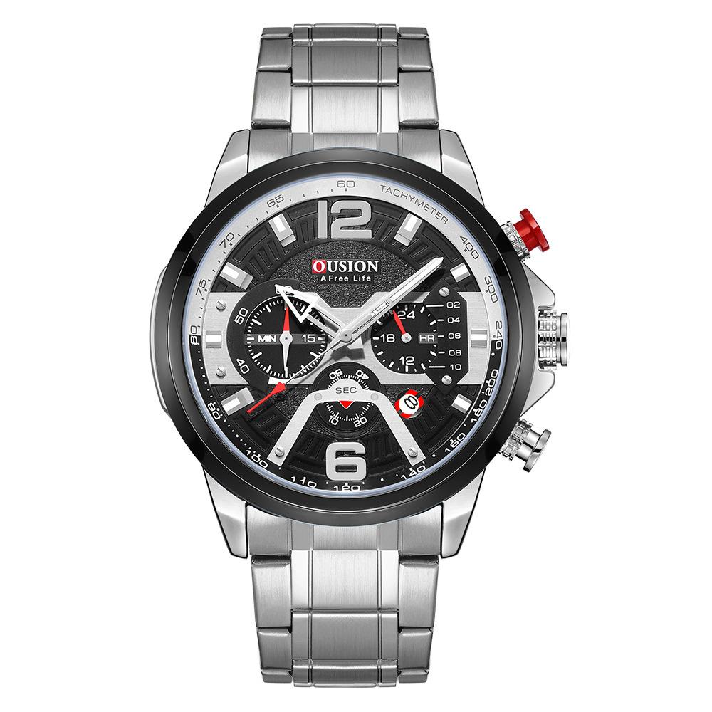 

Синие мужские кварцевые часы с шестью штифтами, спортивные, стальной браслет, мужские часы, многофункциональные, водонепроницаемые