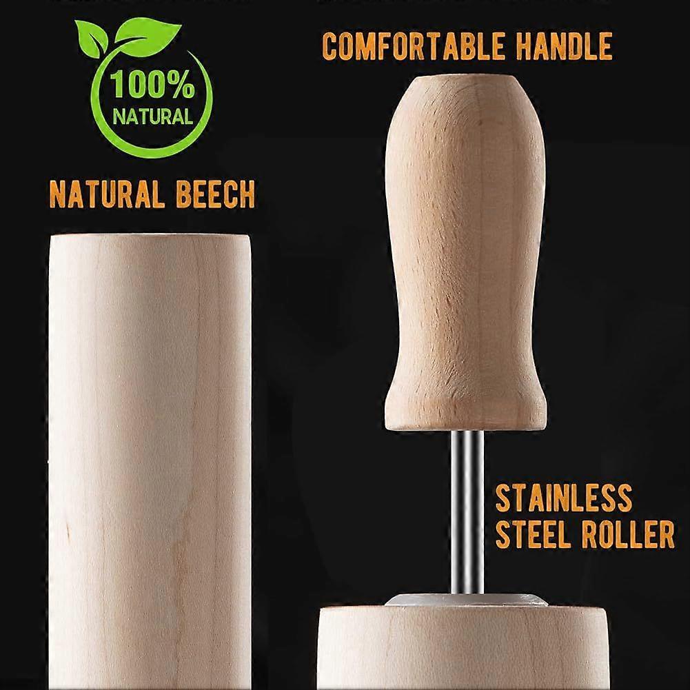 Classic Wood Rolling Pin Rubber Wood Dough Roller with Handles for Baking Pasta
