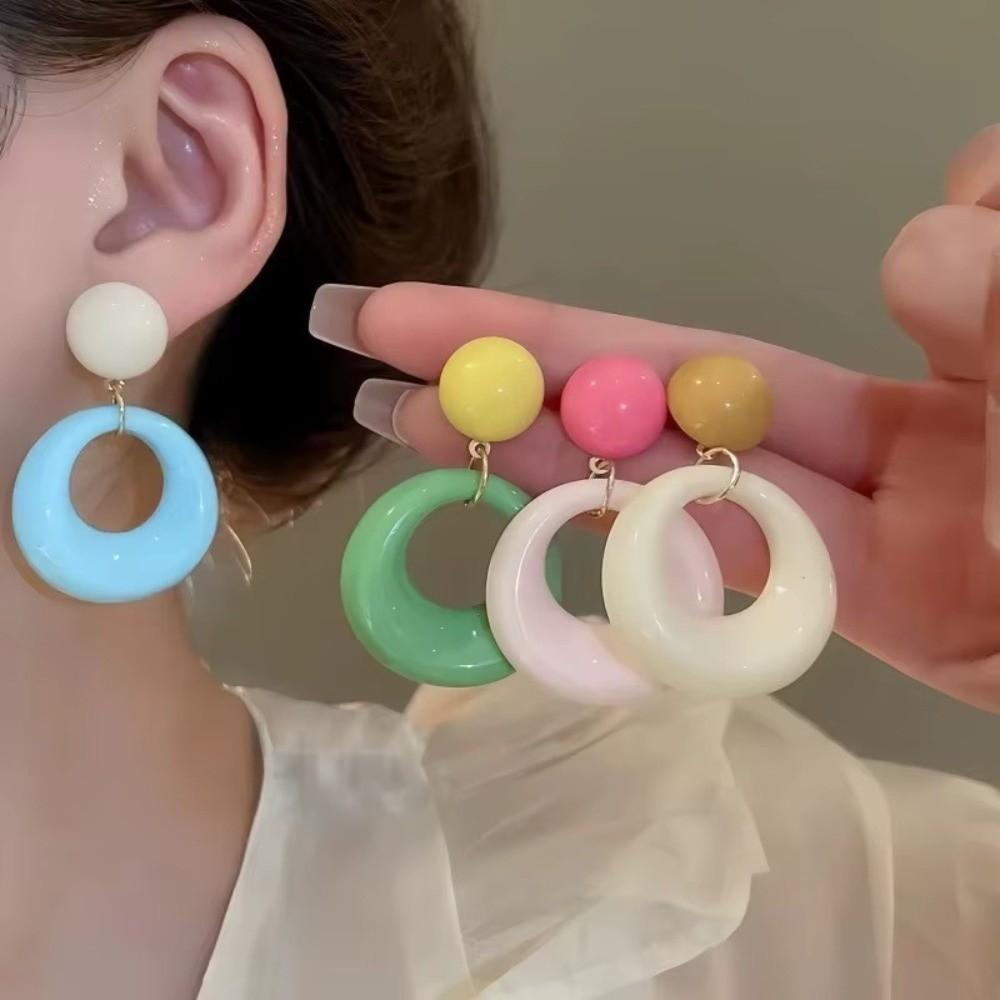 Colorful Round Drop Earrings Cute Contrast Color Eardrop Summer Season