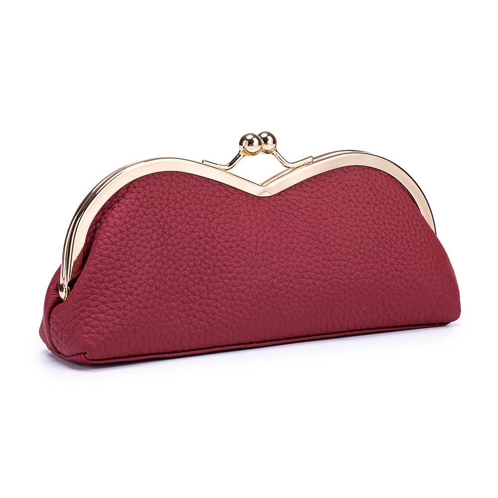 

Шкіряний футляр для окулярів для жінок, гаманець для монет, проста сумка для зберігання сонцезахисних окулярів, портативний органайзер для олівців для брів, косметичний органайзер темно-червоний колір