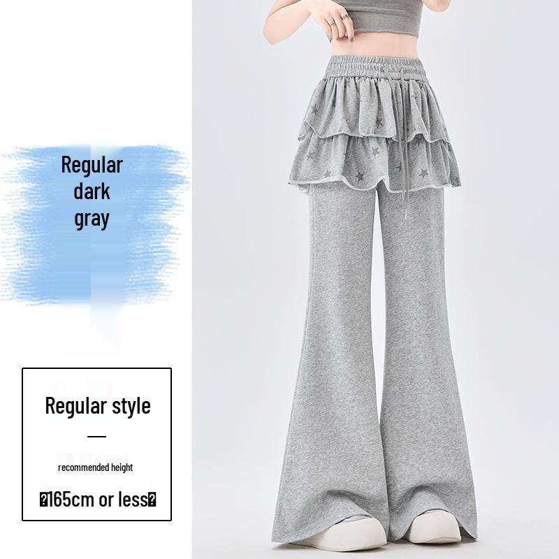 

Korean Style Ruffle Patchwork Wide-Leg Pants - Women s 2026 Spring/Summer Slimming Micro-Flare XL темно серый