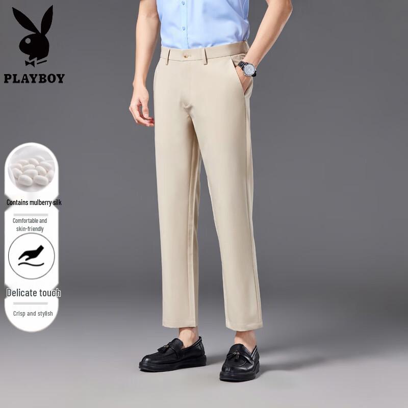 PLAYBOY Men s Silk Blend Straight Casual Trousers 36