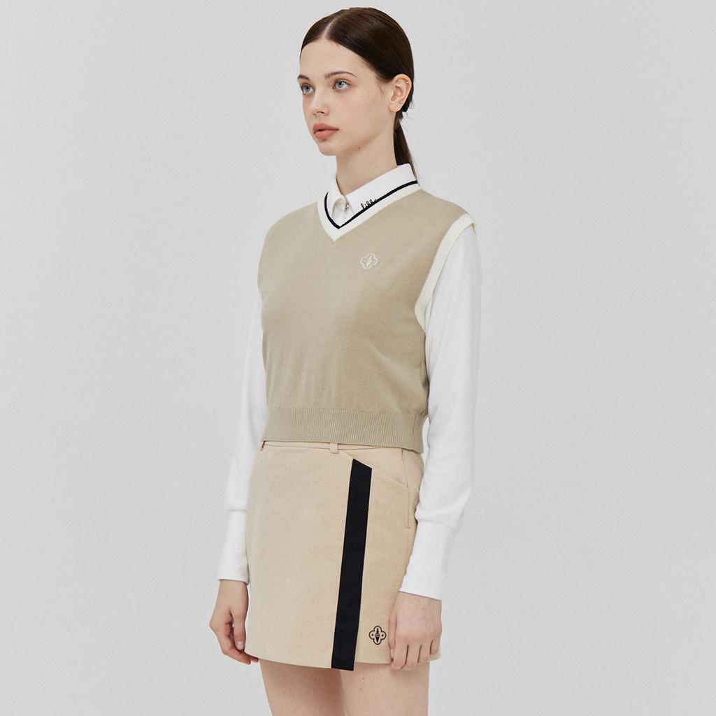 Rick Embroidered Slit Contrast Skirt (Beige)_L3D1-Sk01C