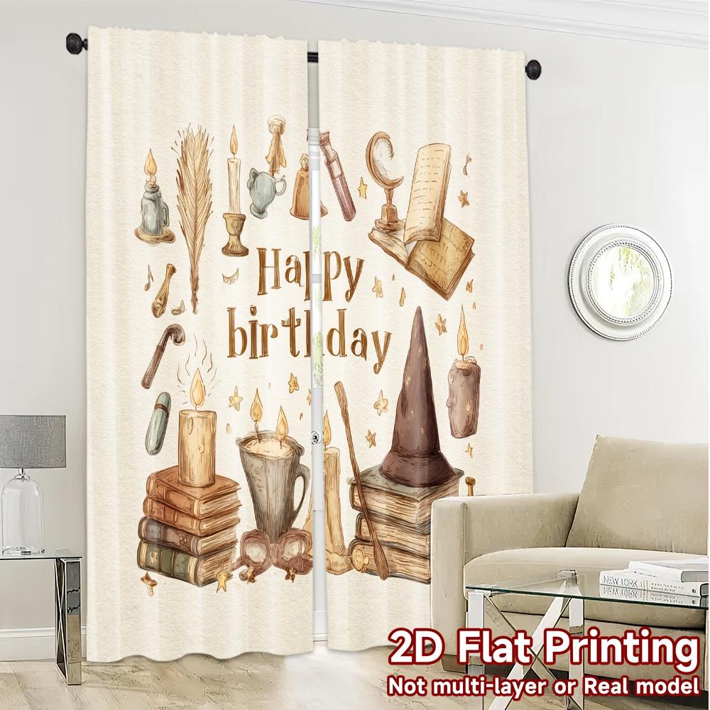 Set Of 2 Modern Flat Printing Curtains Without Rod Magic Birthday Print Yarn Art Deco Festive Perfect Curtain Polyester
