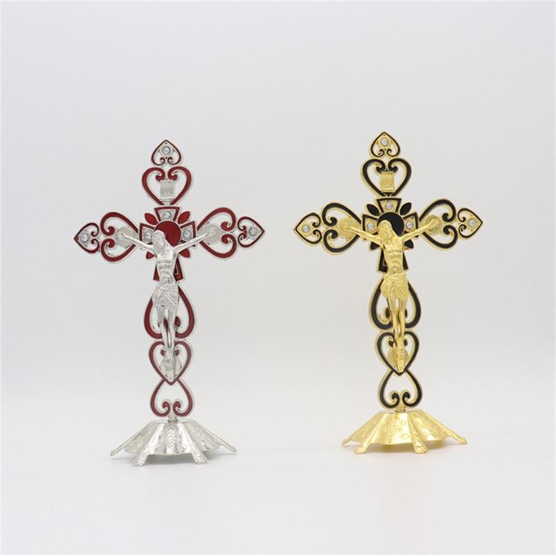 Crucifix Sculpture Cross Statue Catholic Figurine Standing Crucifix for Home Altar Living Room Table Bedroom
