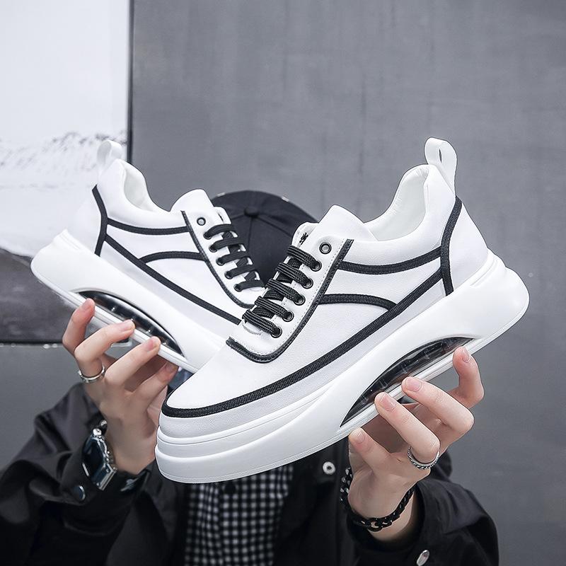 Four seasons white shoes men's trend color matching air cushion soft baseplate shoes low top personality versatile sports and leisure shoes