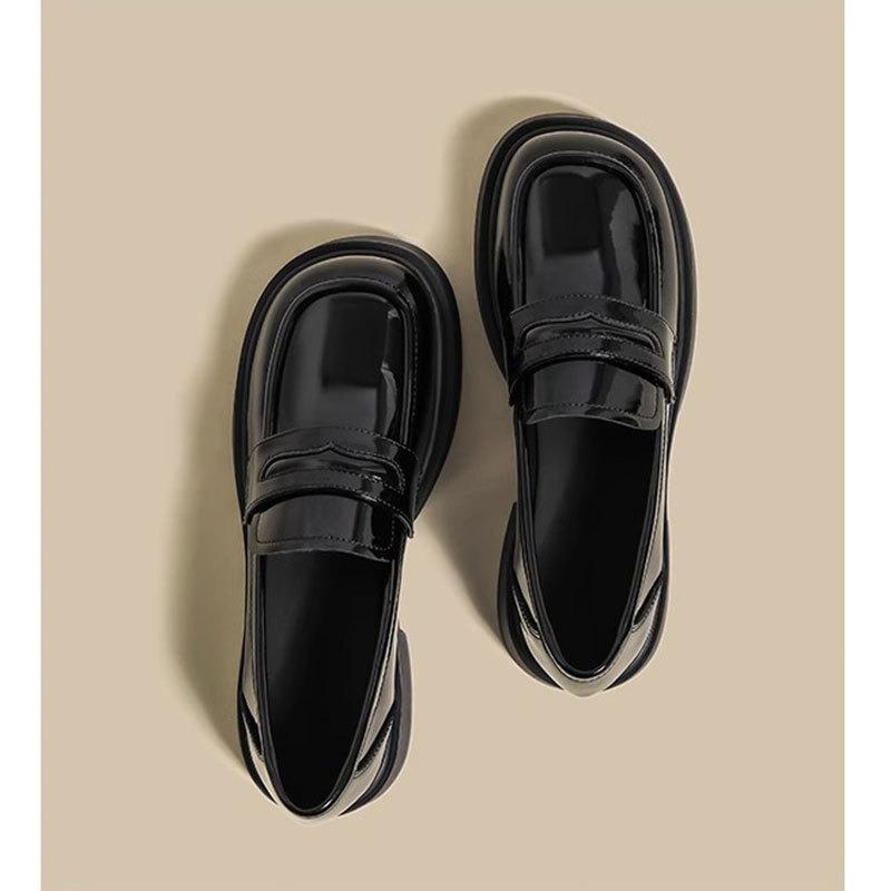 Schwarze Mary Jane kleine Lederschuhe Damen neue Retro Einzelne Schuhe Plateau Leder Loafer Damenschuhe