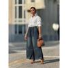 VIONA European and American Style Loose and Worn Diagonal Pockets Elastic Waist Wide Leg Jeans for Women Spring New