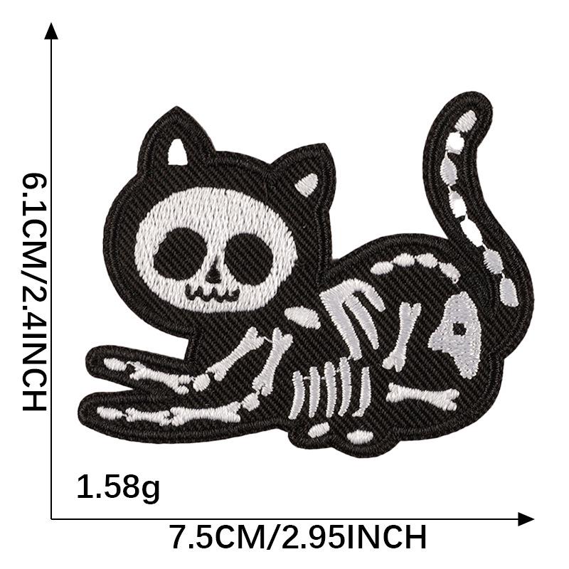 Halloween Skull Kitty Embroidered Patch - DIY Clothing Accessory