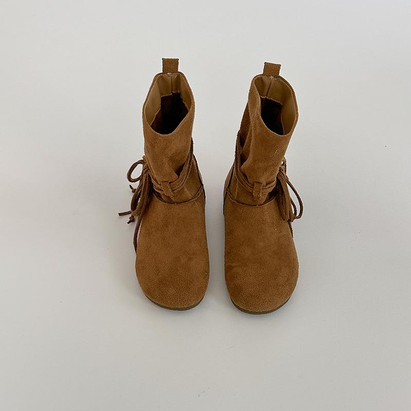 Fashion Tassel Bow Thick Heel Short Boots Women's Autumn and Winter Retro Style New Suede Temperament Versatile Fashion Boots