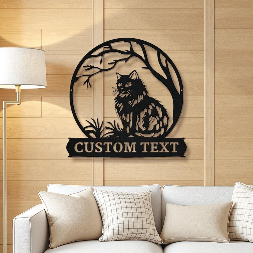 Custom Metal Cat Silhouette Sign Rustic Decor Personalized Text Gift Animal Lover Unique Wall Art