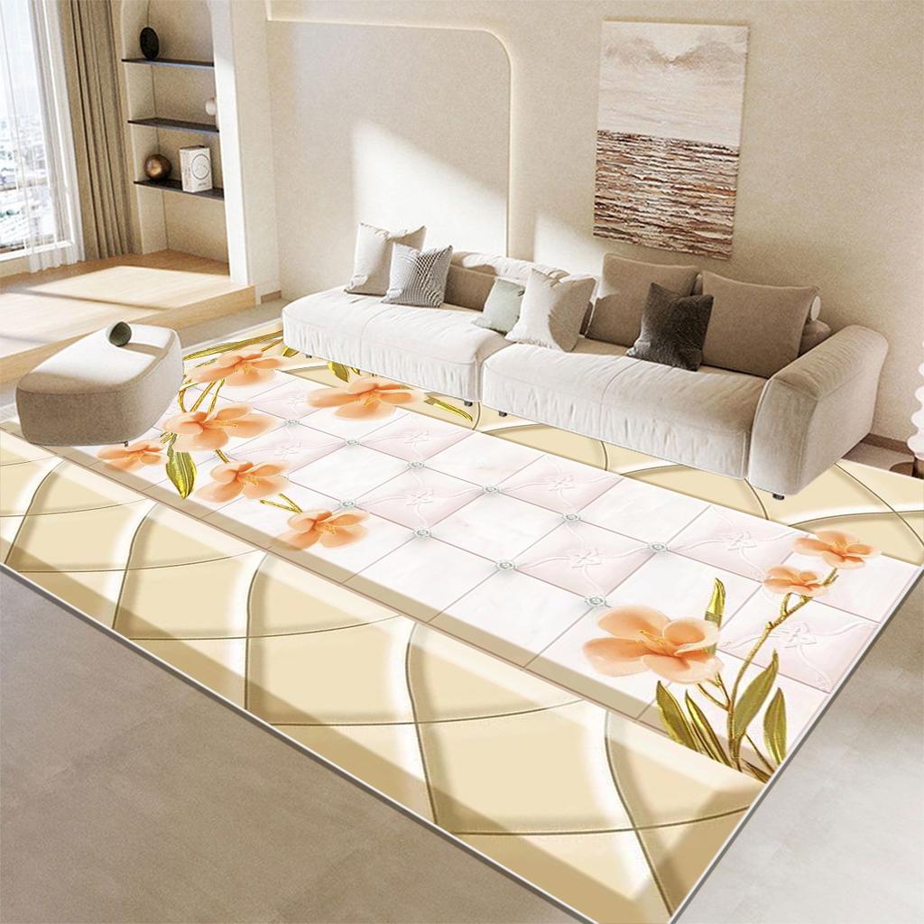 European Style Pink Rose Carpets for Living Room Decoration Luxur Sofa Area Non-slip Floor Mat Bedroom Lounge Soft Rugs Washable