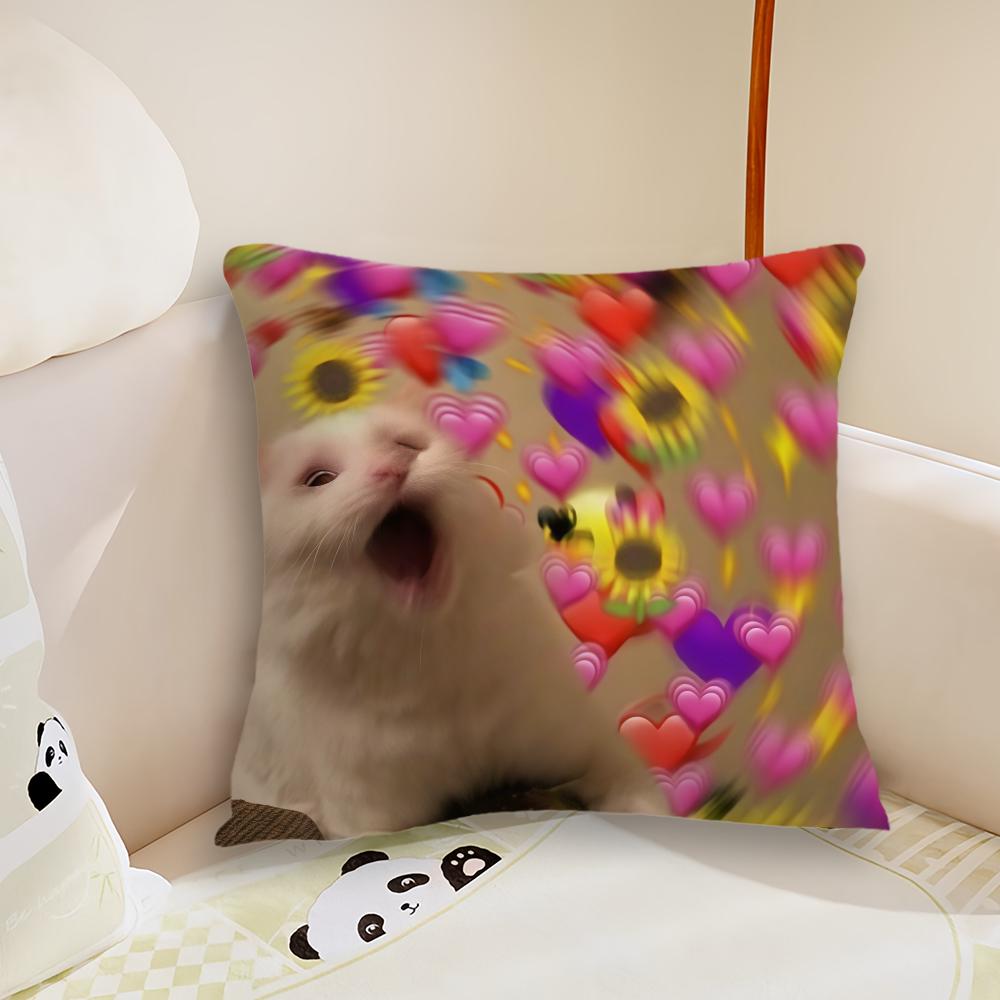 Cute Love Cat Cushion Cover Pillow Case Plush Fabric Soft Double Sided Print Sofa Cushion Cover Throw Pillow Covers