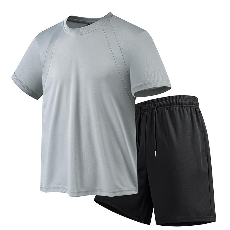 

Sports Suit Men s Short-sleeved T-shirt Shorts Casual Two-piece Suit Men s Lightweight Breathable Quick-drying Suit Men s Round Neck 2XL серый