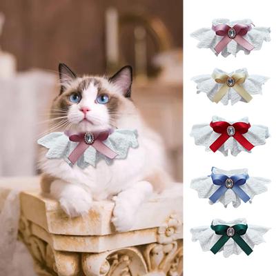 Dog Bib Eye-catching Rhinestone Decor Cats Dogs Bowknot Collar Floral Lace Neckerchief