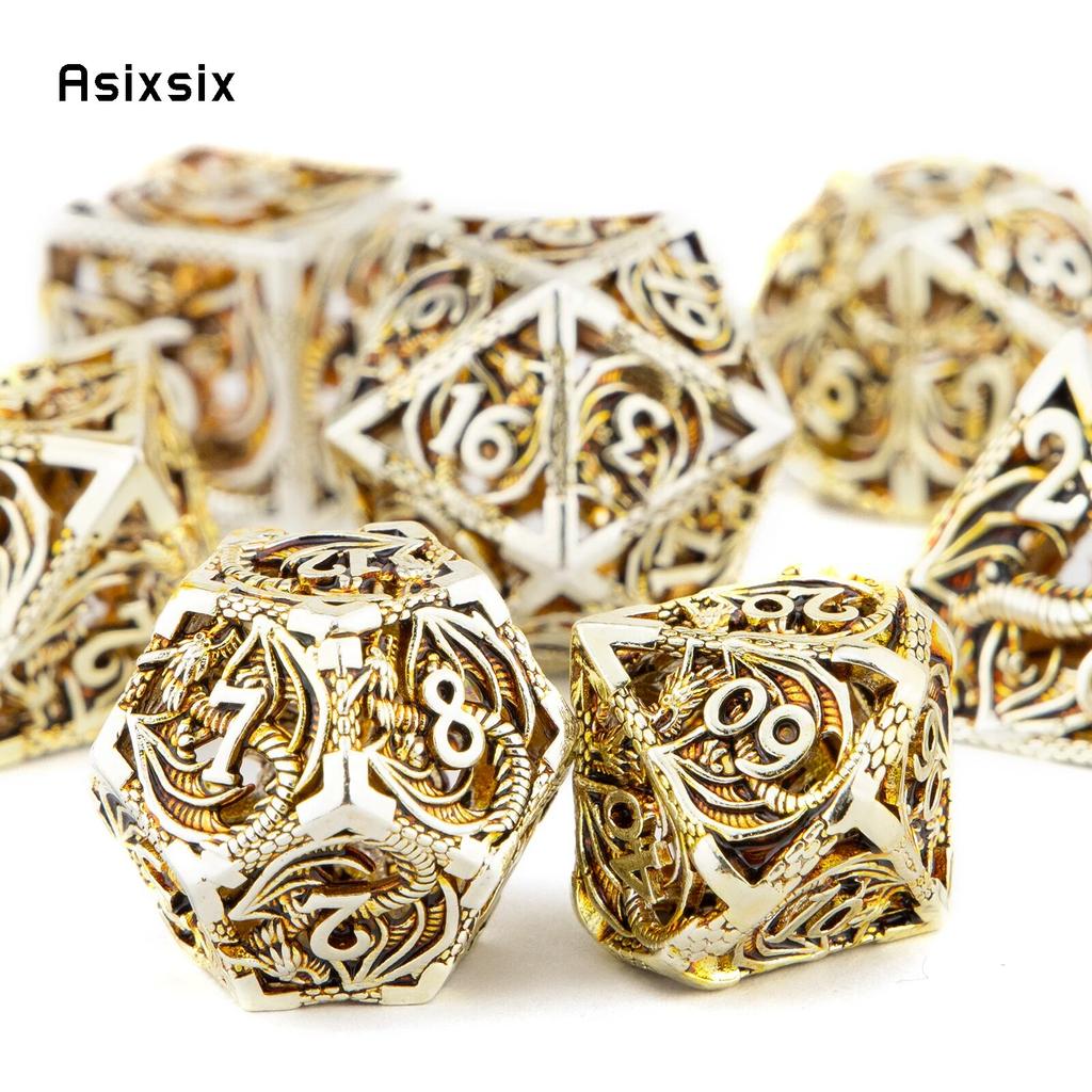 7 Pcs Light Golden Dragon Metal Dice Dragon Hollow Metal Polyhedral Dice Set Suitable for Role-Playing RPG  Board Game Card Game
