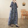 Real shot, spring and summer V-neck thin cotton and linen large size loose literary holiday wind beach skirt retro long robe