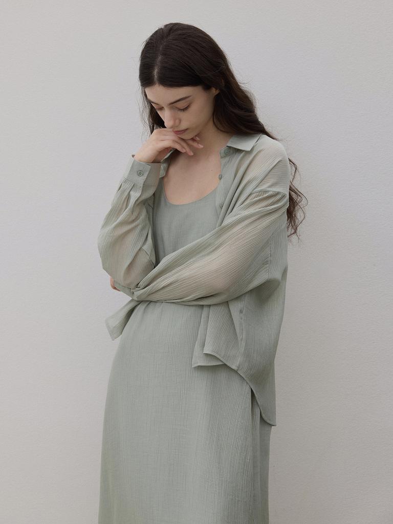 Le Studio Cooling Shirt + Slip Dress Set Light Khaki