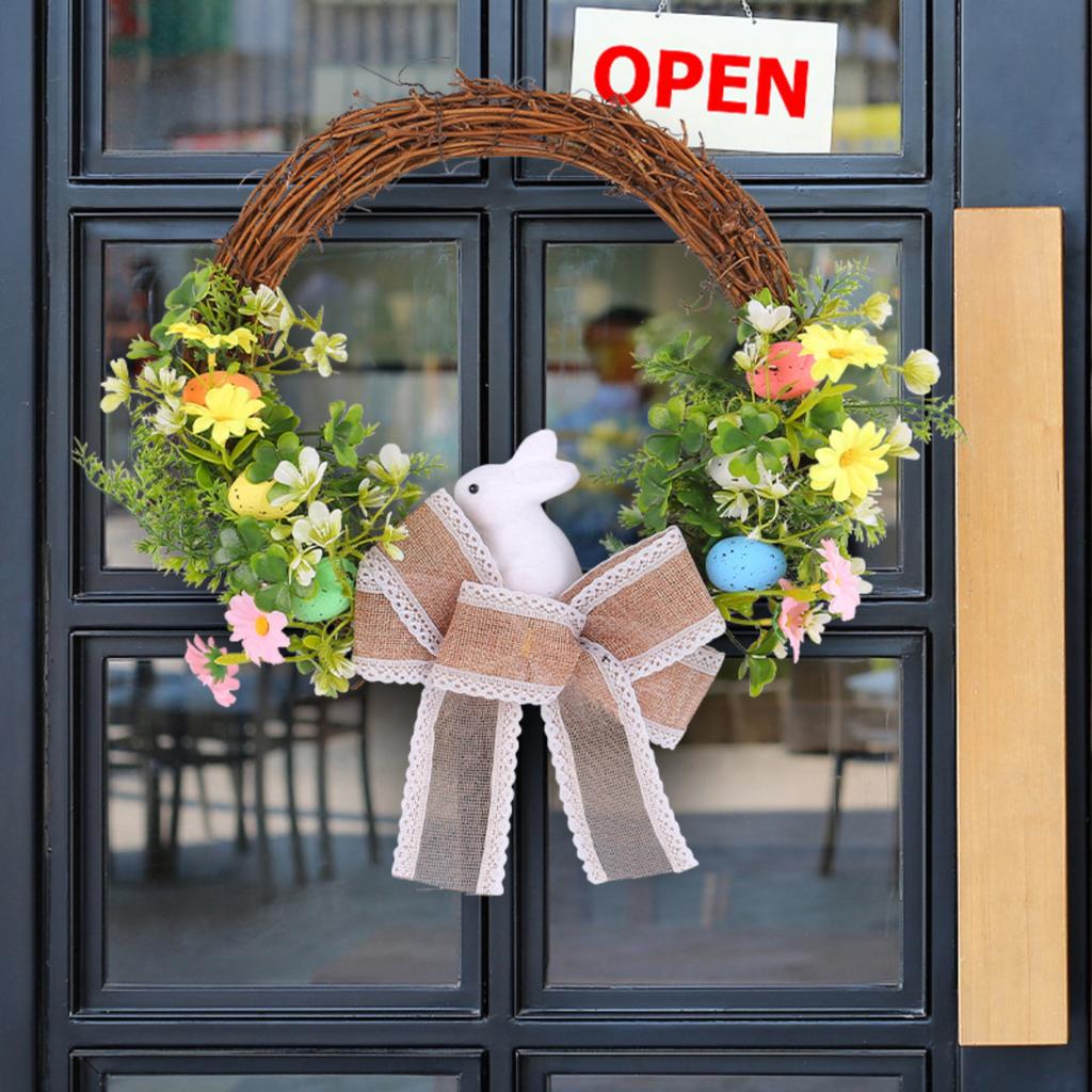 Easter Wreath Foam Egg Door Hanging Wreath Linen Bow Door Hanging Decoration
