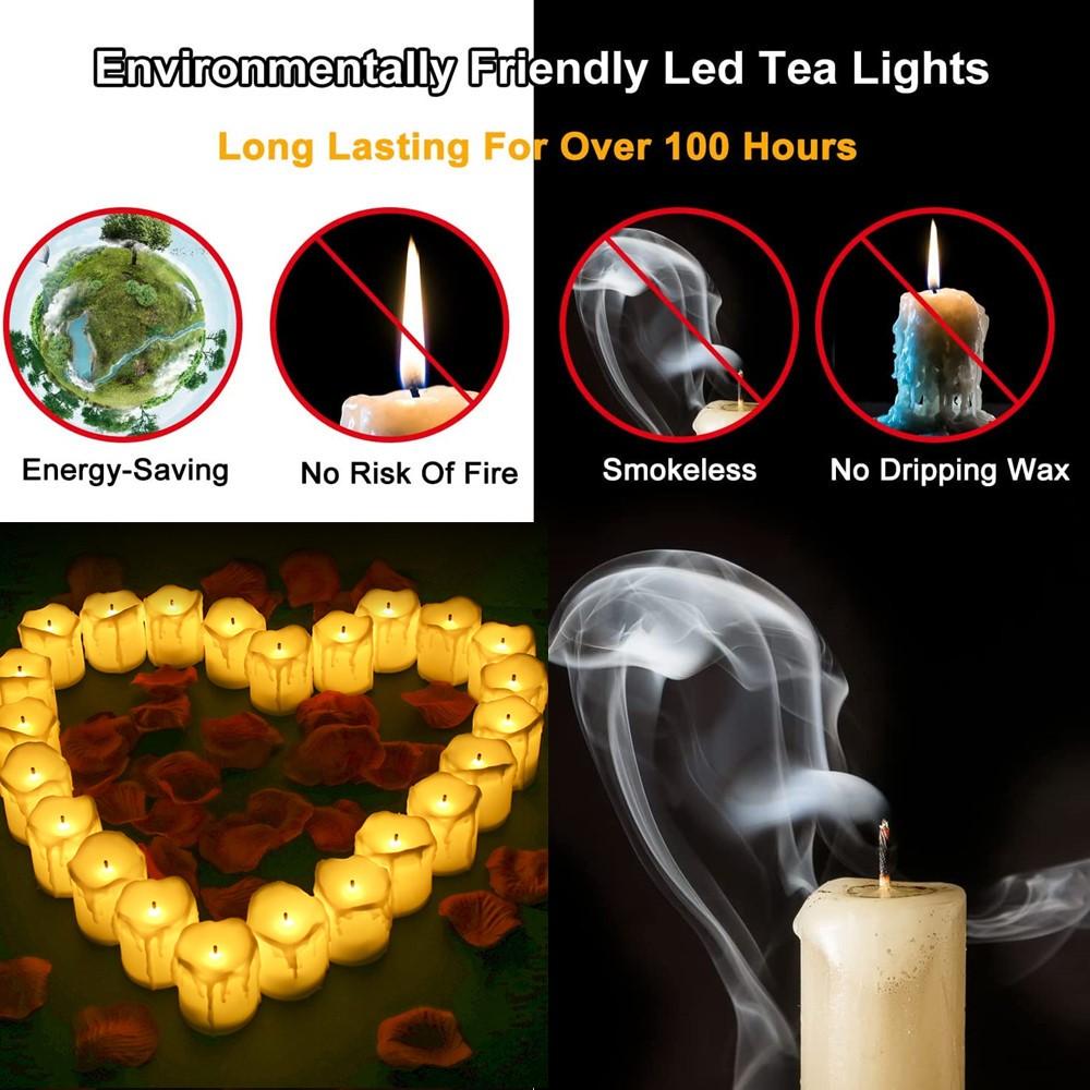 Flameless Led Tea Lights Candle Battery Operated Black Wick Candle Drips Candle Light for Halloween Thanksgiving Christmas Decor