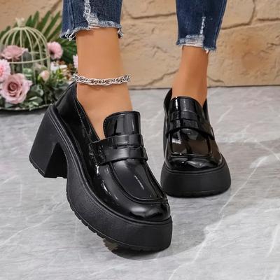2025 Vente Chaude Nouveaux Mocassins Talons Hauts pour Femmes Bout Rond Talons Épais Classiques Escarpins Quotidien & Bureau Chaussures à Plateforme Slip-on pour Femmes