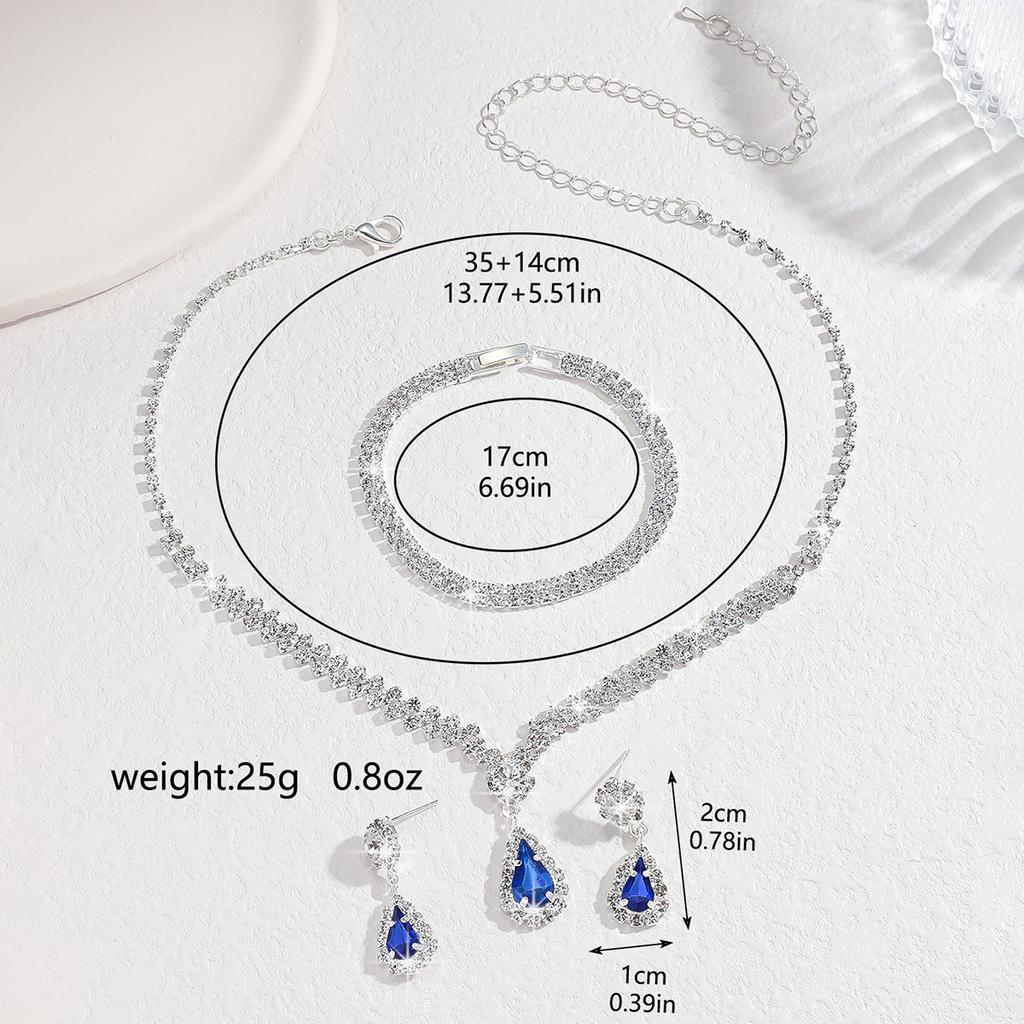 4PC Women's Fashion Simple Necklace Earrings Bracelet Zircon Set Suitable for Wedding, Party, Festival Gifts