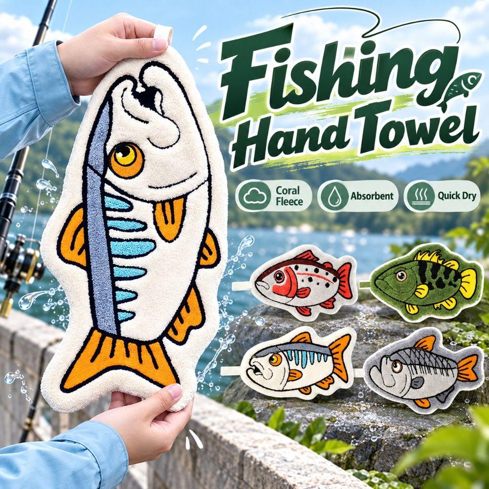 Hanging Lure Fishing Wipe Cloth Absorbent Fish Shaped Towel Fishing Hand Towel Outdoor,Kitchen Etc