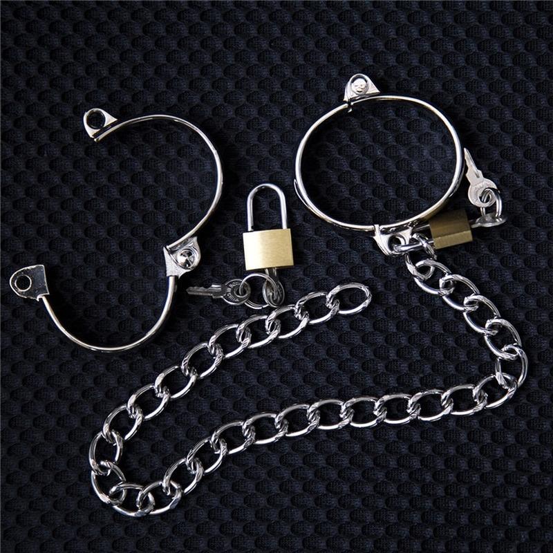 Stainless Steel Restraint Handcuff Shackle Ankle Wrist Cuffs Padlock  Slave Restraint Fantasy Sexy Game Sex Toys for Couples