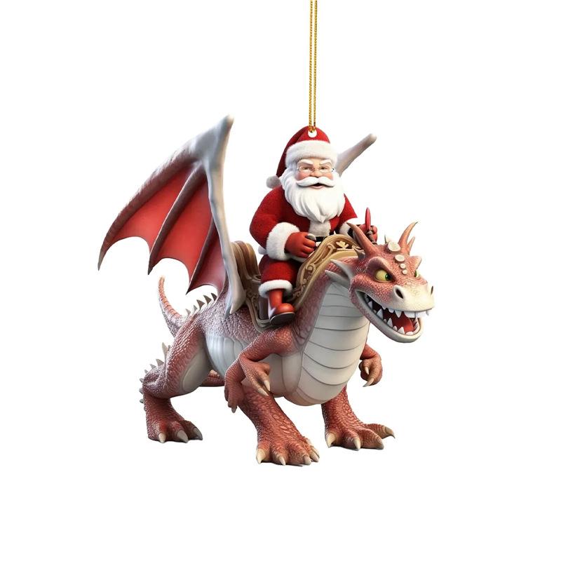Santa Dinosaur Hanging Ornament for Christmas Tree & Home Decoration