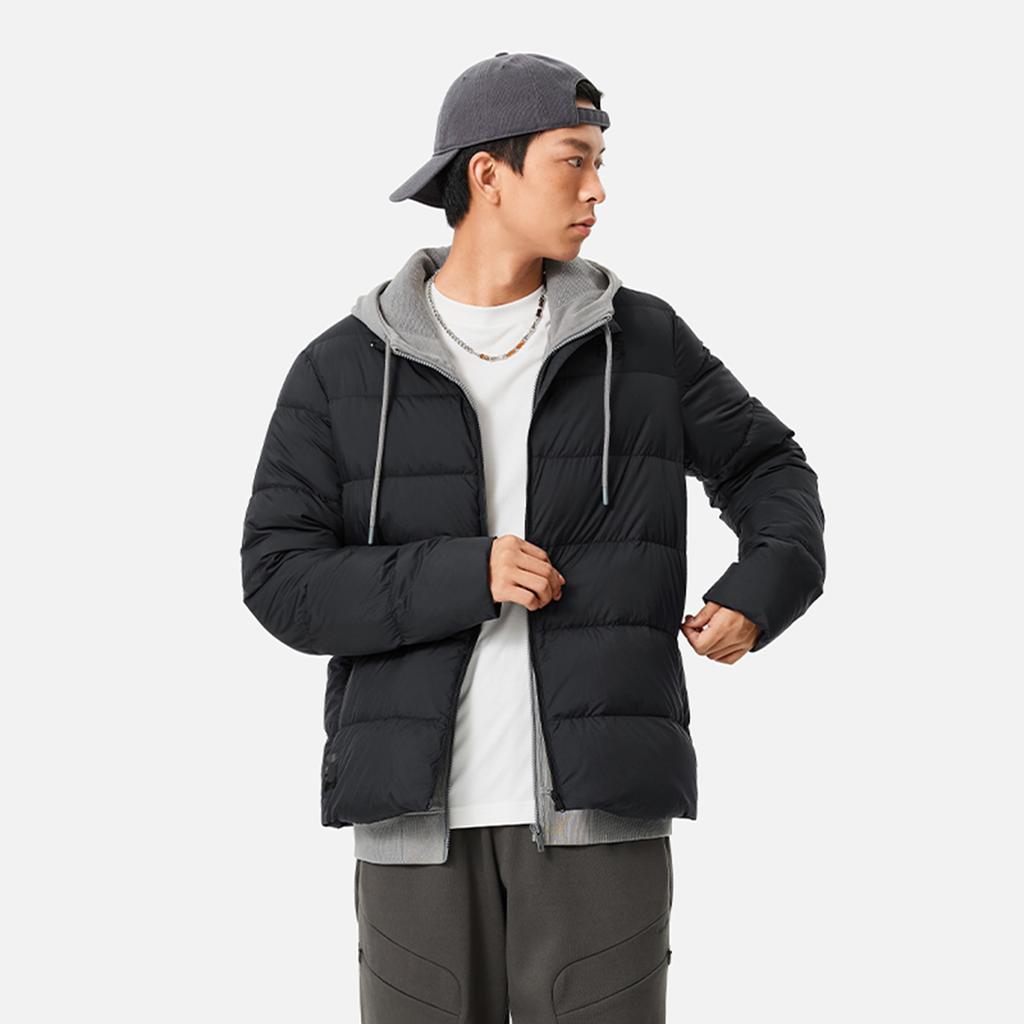 Li Ning China Color Series Solid Color Stand Collar Zipper Long Sleeve Down Jacket Men Jacket Black AYMU353-1