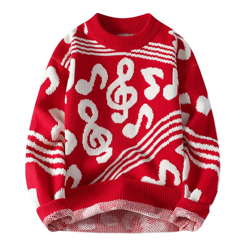 Hot Selling Winter New Fashion Music Towel Embroidered Jacquard Sweater Couple Knitwear