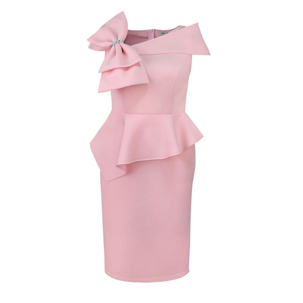 Women's Plus Size Pink Bow Off-Shoulder Elegant Evening Bodycon Dress