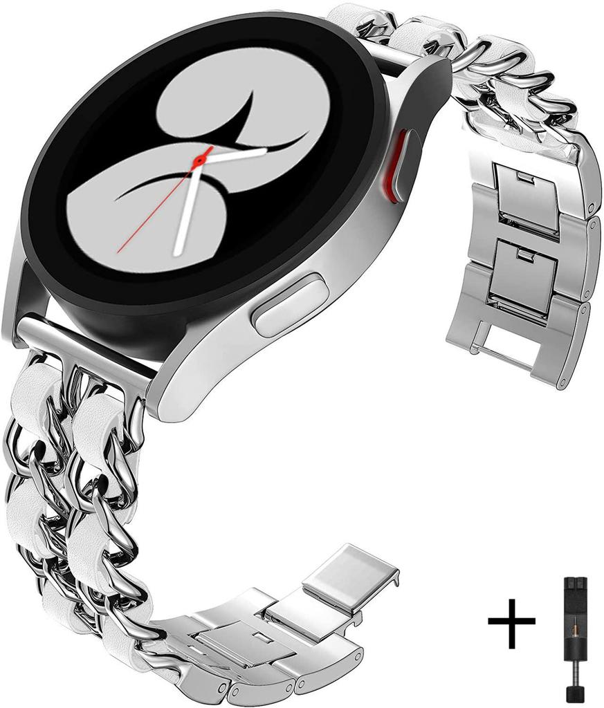 20mm 22mm Armband für Samsung Galaxy Watch 4 3 5 Pro 45mm Active 2 Gear S3 Luxuriöses Leder+Metall Armband Huawei Watch GT/2//3 Armband