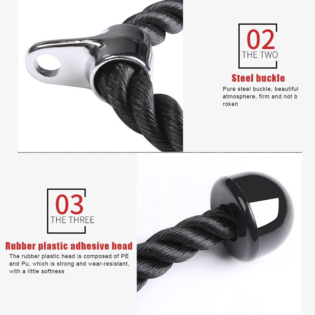 Fitness Pull Rope Set 2 Exercise Handles 3 Carabiner Clips Tricep Pull Down Rope Cable Machine Attachments for Gym Black