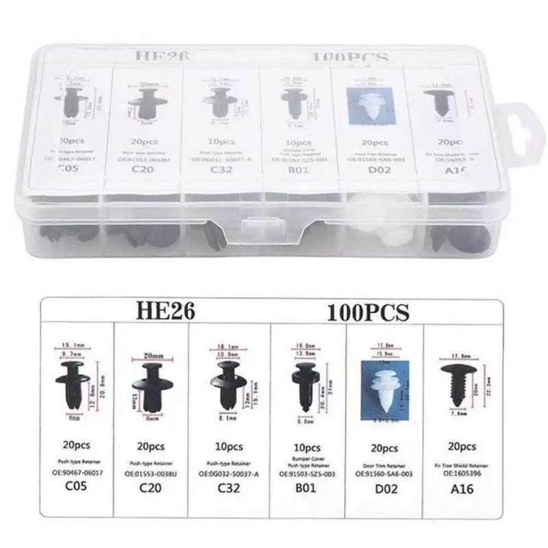 1 Set Plastic Car Push Retainer Clips Set With Removal Tool 6 Assorted Sizes For Auto Bumper Door Trim Repair