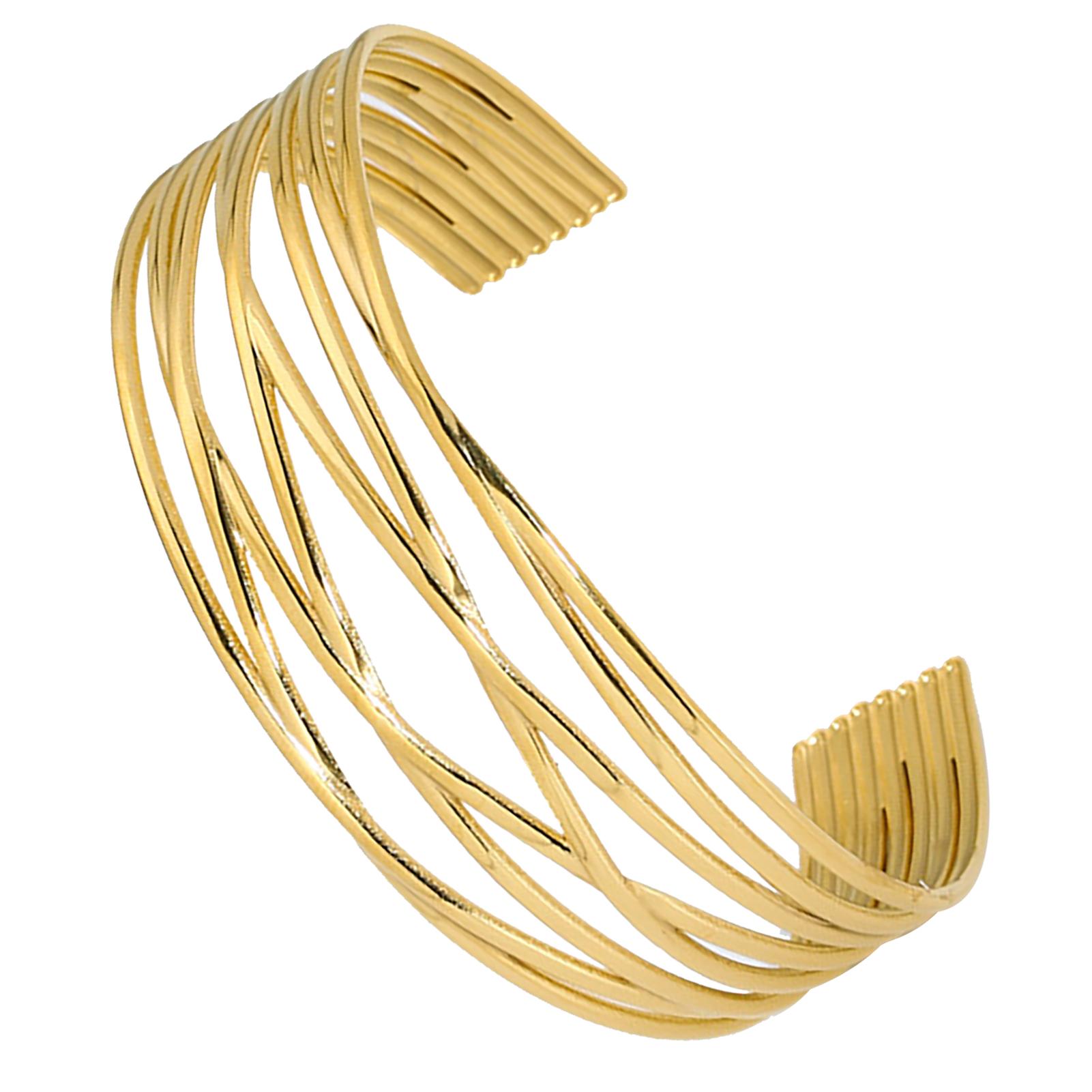 Браслеты с открытыми манжетами, позолоченные 18-каратным золотом, браслеты-манжеты из нержавеющей стали, изысканные элегантные универсальные женские браслеты для