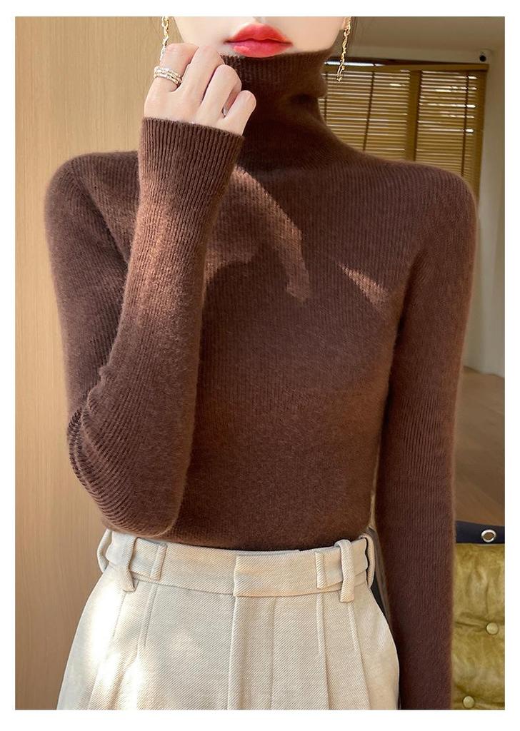 Korean Style Slim Fit High-Neck Sweater for Women - 2024 Autumn/Winter Long Sleeve Knit Base Layer