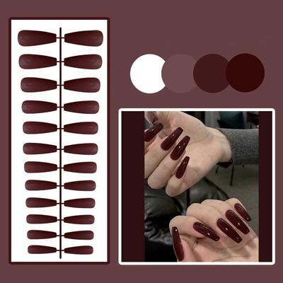 24Pcs/Set Multicolor Square Head Coffin Wearing False Nails Pink French Press On Nails Long Fake Nails Nude Color Nail Extension