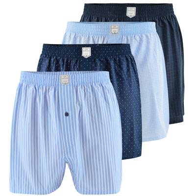 Boxers Męskos Soltos 4 Peças Conjunto Algodão Azuis