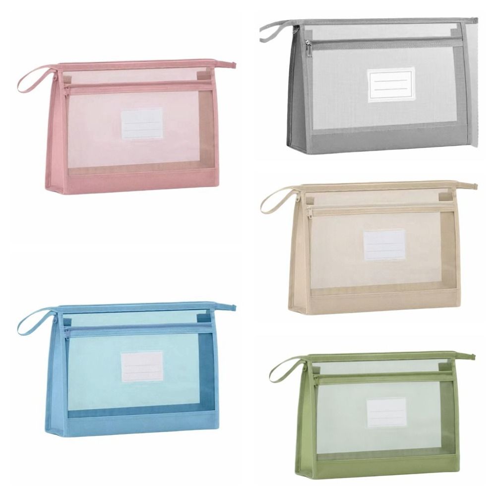 Transparent Mesh File Bag Double Layer Subject File Bag School Handheld Bag  Travel