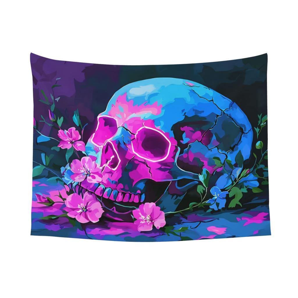 Psychedelic Skull Halloween Tapestry Wall Hanging Printed Polyester Tapestry Ins Throw Rug Blanket Wall Decor Tapiz