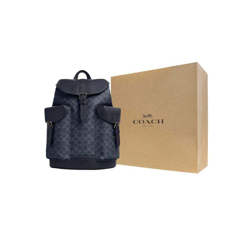 Coach Warner 31 Classic Logo Pin Buckle Closure Backpack Men Backpacks Bronze Denim Midnight-Navy CW211-QBN2V