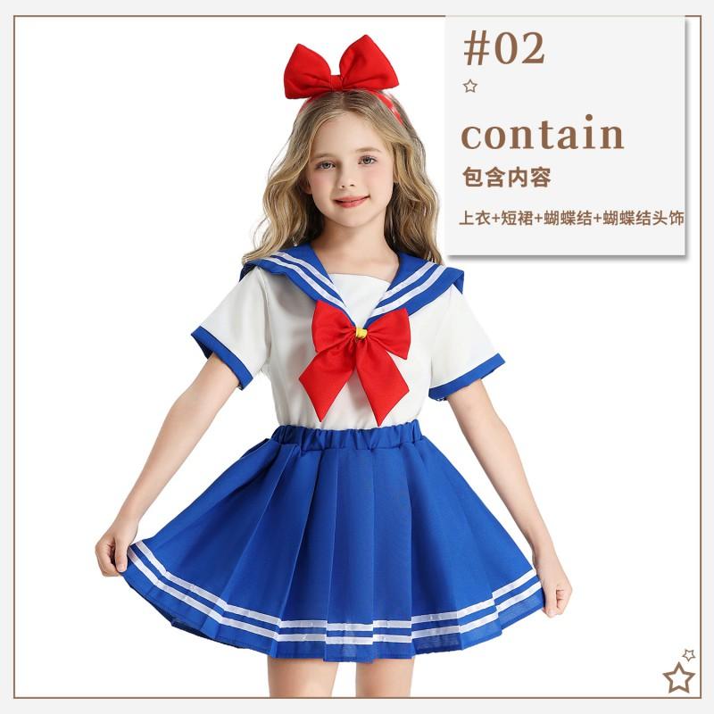 Girls Performance Costume Set Sailor Style JK Uniform Children Dance Party Cosplay Outfit