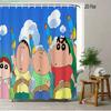 Crayon Shin-Chan & Friends Water Gun Fun 2D Print Waterproof Shower Curtain, Blue Anime Bathroom Decor With Hooks